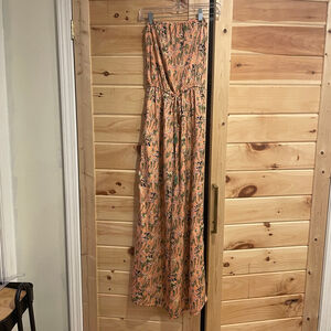 Women's Elan Orange Floral Strapless festival garden Jumpsuit S